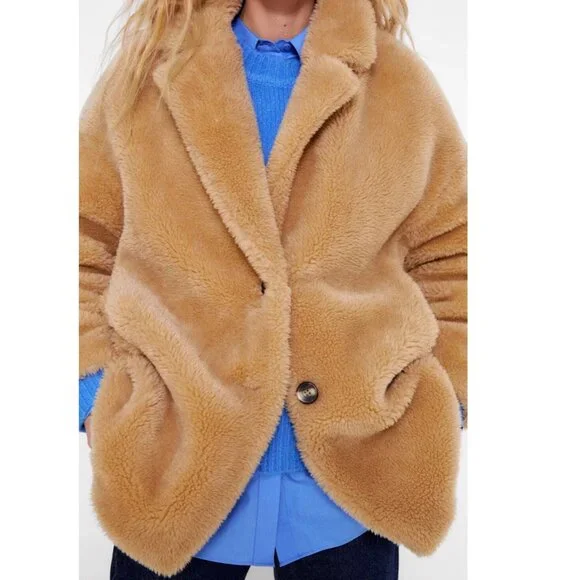💋GORGEOUS!💋 ZARA FAUX FUR COAT IN LIGTH CAMEL - Picture 6 of 15